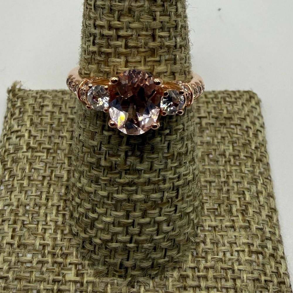 Rose Gold Sterling Silver Morganite CZ Ring 7.5